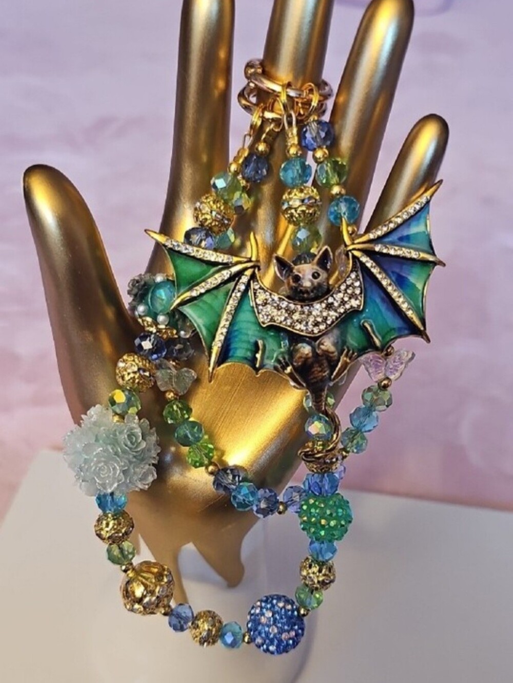 CHARMS: Green and Gold Bat Pendant Purse Charm - Picture 4 of 5